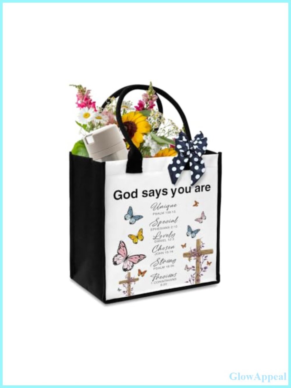 Canvas Tote Bag with Ribbon, Water Resistant Beach Travel Shopping Bag